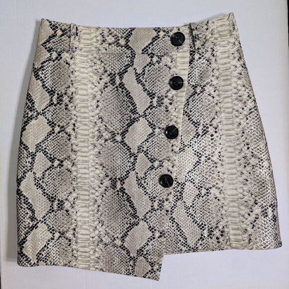 NWOT Olivia Palermo x BR Snake-Effect Italian Leather Button-Wrap Skirt - Picture 3 of 16